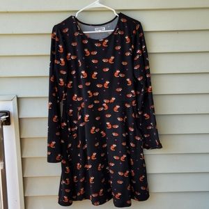 Long Sleeve Black Dress with Fox Print